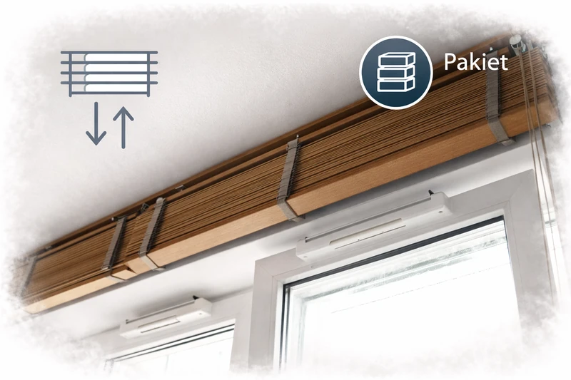 Pakiety żaluzji drewnianych i bambusowych po złożeniu