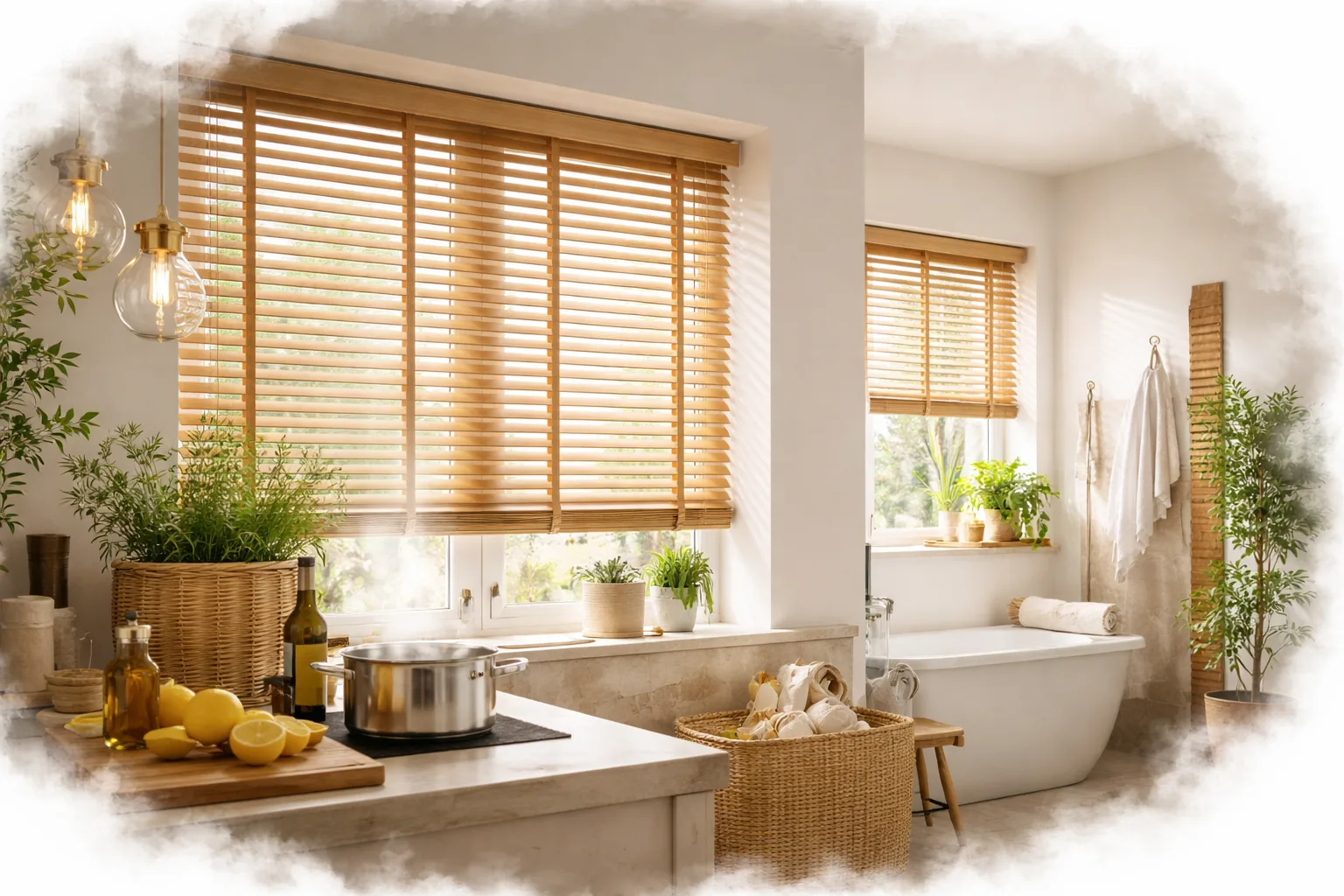 Żaluzje drewniane do kuchni i łazienki.